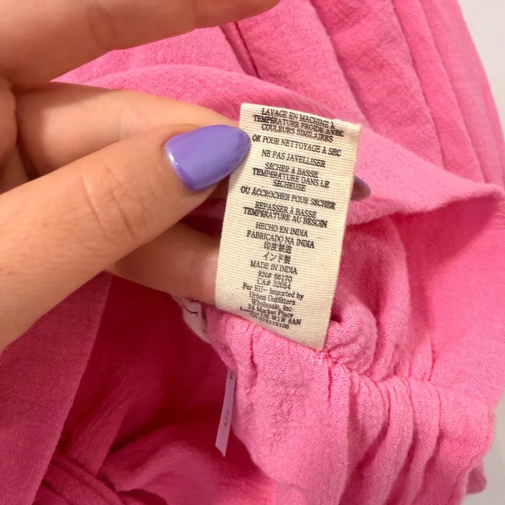Free People Jens Pirate Booty Pink Puff Sleeve Crop Top Square Neck Smocked S